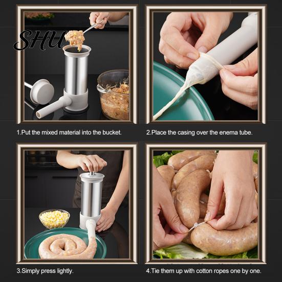 Long-lasting Sausage Stuffing Machine 1 Set Maker Stainless Steel Stuffer with Large Spout 4 Nozzles Efficient Equipment for Home Kitchen Non-slip