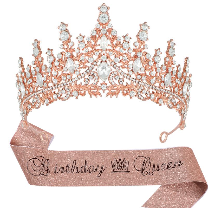 New Birthday Party Queen Crystal Crown Shoulder Strap Birthday Queen Glitter Pink Diamond Shoulder Strap Set 2026
