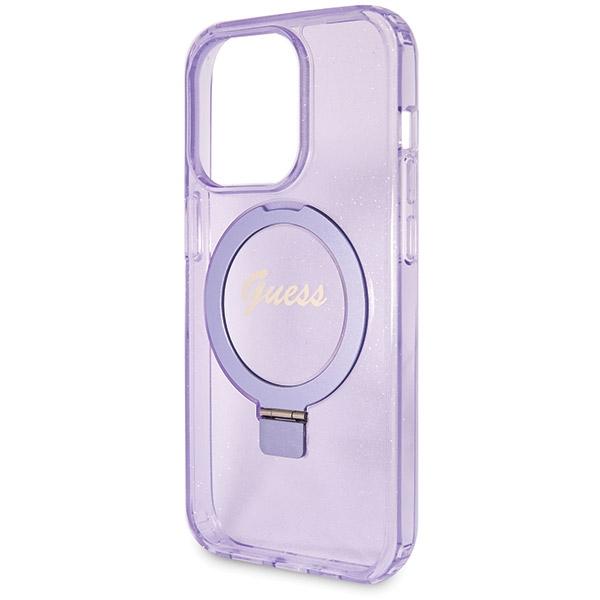 Guess Guhmp14Lhrsgsu Iphone 14 Pro 6.1 Fioletowy/Purple Hardcase Ring Stand Script Glitter Magsafe
