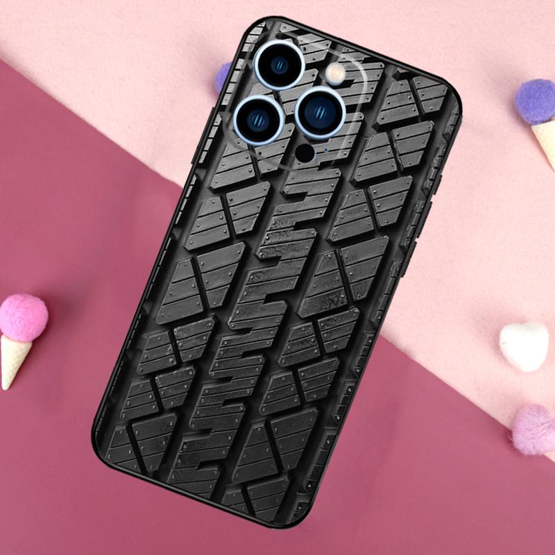 Black Tyre Tread Texture Case For iPhone 15 16 Pro Max 11 12 13 Mini 14 15 Pro Max 15 Plus XR 16e Phone Back Cover
