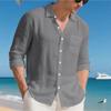 Men's Color Loose-Fit Linen Long-Sleeved Collared Shirt Cardigan