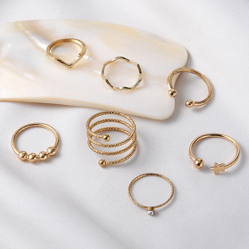 Ring, Wind Joint Ring Combination 7-Piece Set Pentagram Open Spring Ring Female