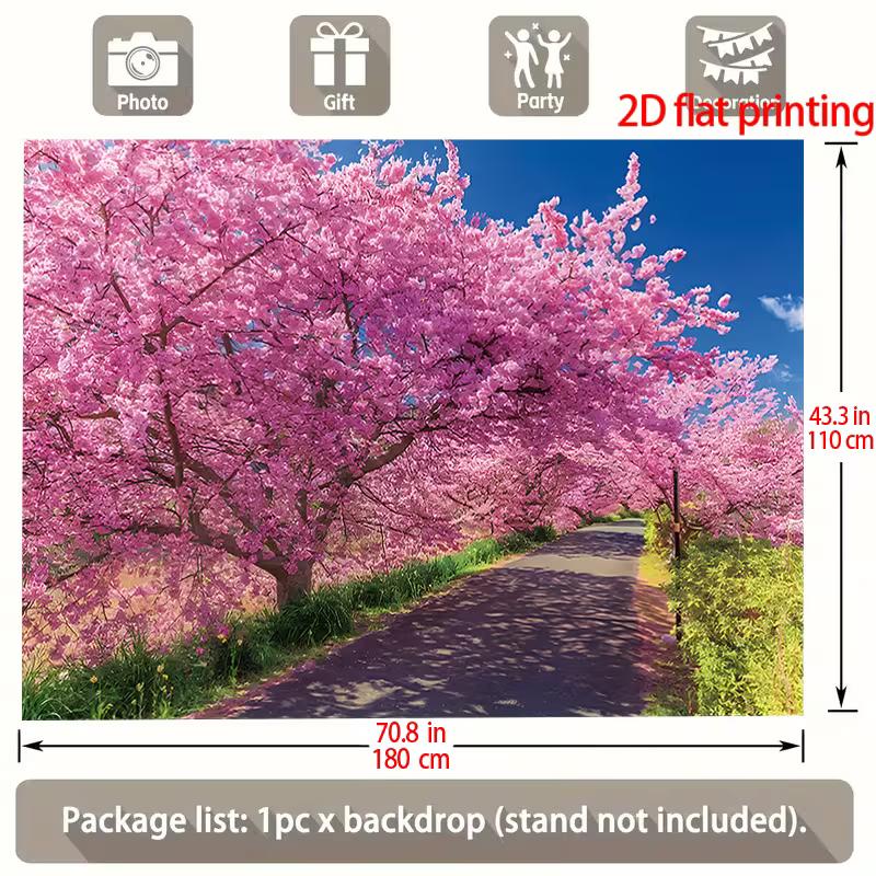 2D Pink Sakura Avenue Garage Door Cover for Yard and Garden Decoration
