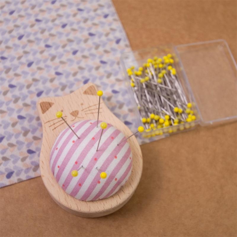 Pin Holder Wood Pin Cushion with 100Pcs 38mm Long Straight Sewing Pin for Fabric Sewing Dressmaking Needlework
