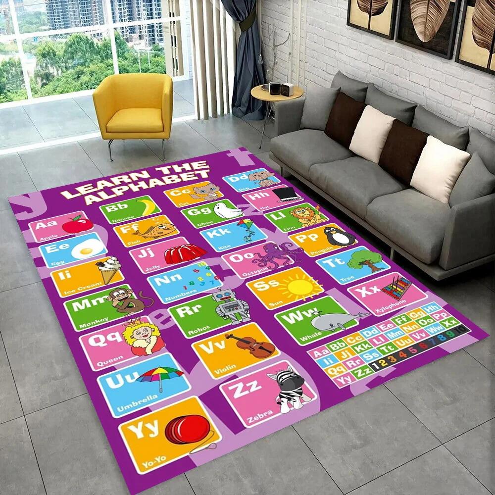 Fun ABC Cartoon Playmat Non-Slip Kids Educational Rug for Nursery Playroom Toddler Crawling Floor Mat Living Room Bedroom Decor