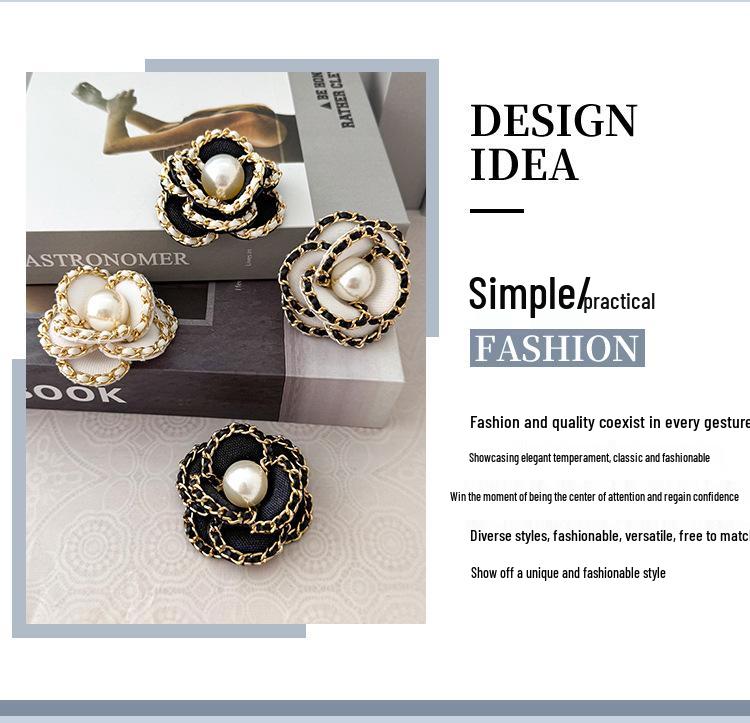 Korean Retro Camellia Pearl Chain Brooch