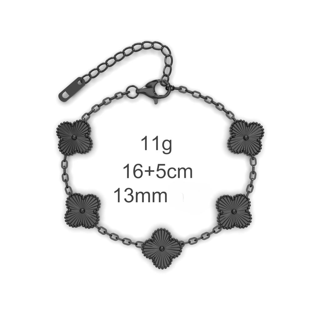 13mm Laser Split Blume Vierblättriges Kleeblatt Titanstahl Doppelseitiges Armband 18K Vakuumbeschichtung Verliert Keine Farbe Damenarmband