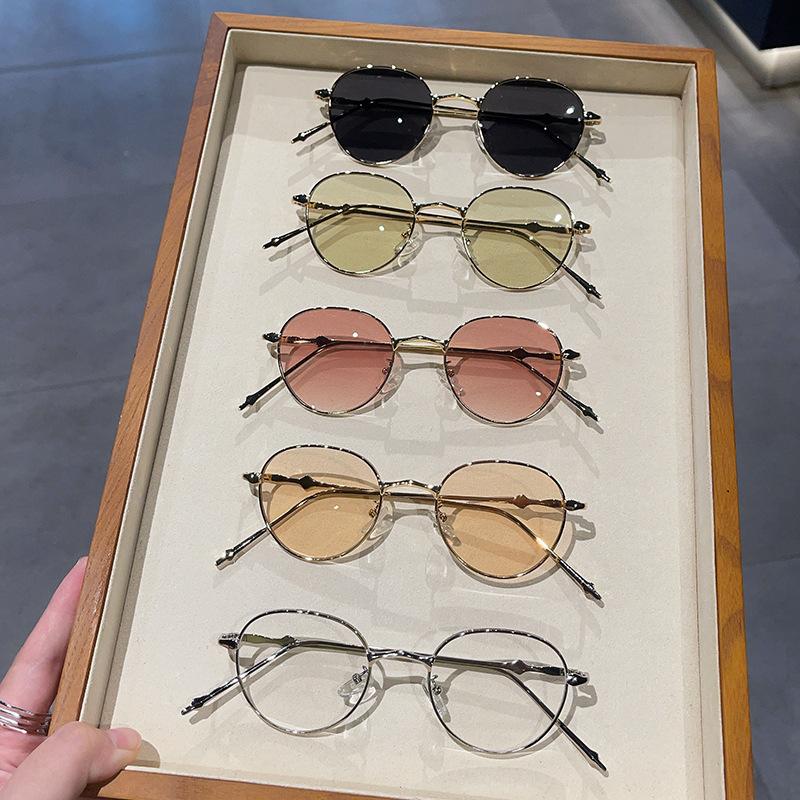 Vysoce kvalitní sluneční brýle Dámské Kulatý tvar Slitinový rám UV ochrana Pánské sluneční brýle Korejské stylové sluneční brýle Dámské