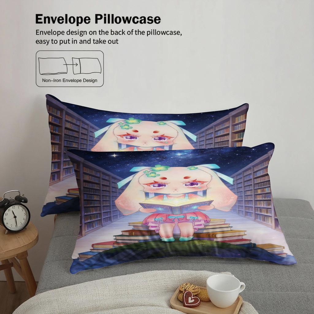 Softville Cozy Town 3PCS Bedding Sets Lop Rabbit Sitting On Books Pint Duvet Cover No Filling Cartoon Style Queen King Size