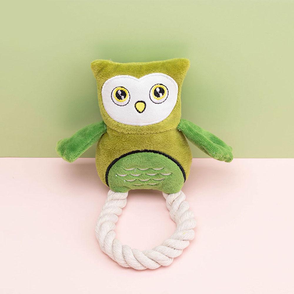 Dog Chew Toy Plush Owl with Cotton Rope - Squeaky Interactive Pet Toy for Puppies Small Medium Dogs,
