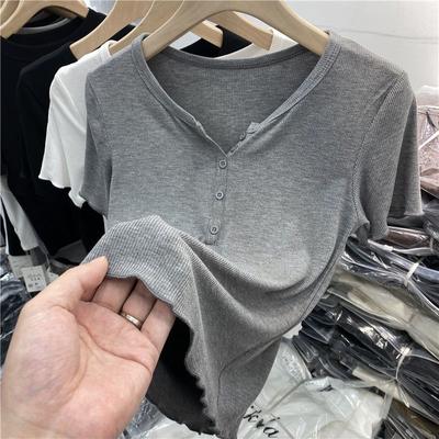 European Design Short Sleeve T-shirt Women's Summer New High Waist Elastic Bottom Shirt Tops
