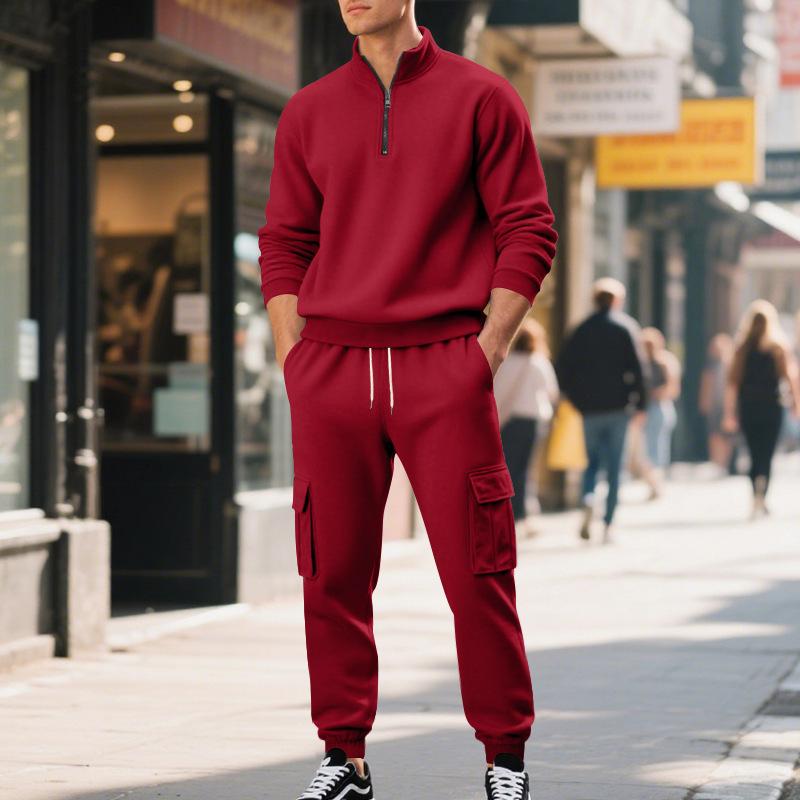 Set di pantaloni da lavoro casual da uomo Autunno/Inverno, stile vintage, foderati in pile, termici, con cerniera