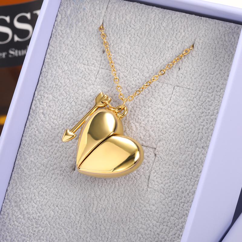 Heart Locket Necklace For Women Stainless Steel Cupid 'S Arrow Pendant Necklaces Choker Men Fashion Memorial Jewelry Colar