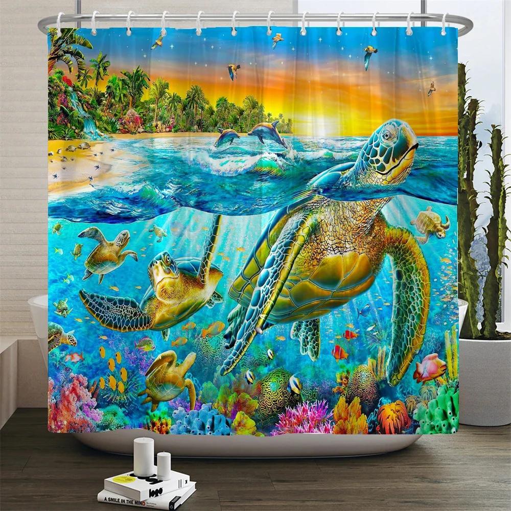 Creative Shower Curtains Printed Ocean Turtle Waterproof Bathroom Curtain Home Decor Polyester Bath Shower Curtain With Hooks