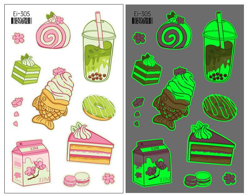 Luminous Cartoon Dessert Tattoo Stickers for Kids - Ice Cream, Donut, and Candy Themes