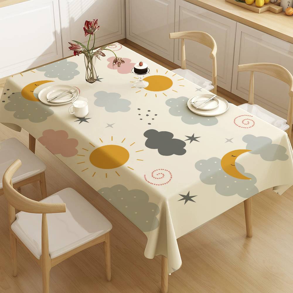 Cloud Rainbow Cartoon Waterproof Rectangle Tablecloth Fiesta Home Decor Dining Room Decor Reusable Table Cover Party Supplies
