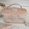 Cute Ruffle Love Embroidery Mesh Makeup Bag, Lightweight Portable Travel Cosmetic Storage Pouch