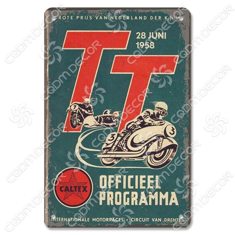 

Винтажный плакат с мотоциклом, металлические знаки TT Racing, металлическая жестяная пластина, настенный художественный декор для гаража, мотоциклетного клуба, гостиной, дома 20x30cm（7.8x11.8inch）