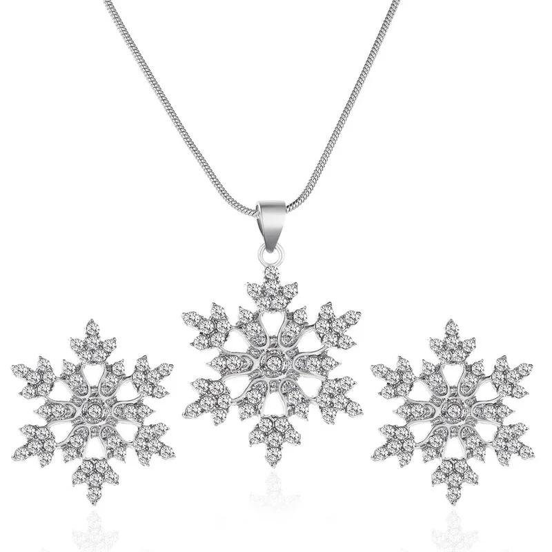 New Set Of Jewellery Temperament Simple Full Diamond Snowflake Necklace Snowflake Earrings Valentine's Day Gift 2025