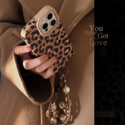 European and American Leopard Print Plush Rope for IPhone 16 for Apple Phone Case 15promax Suede 14 Retro 17 Soft