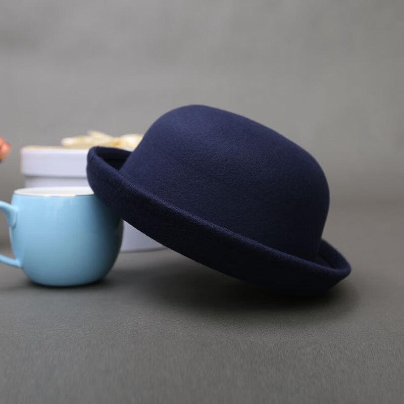ZHENYUEQI Parent-Child Imitation Wool Felt British Round Top Hat