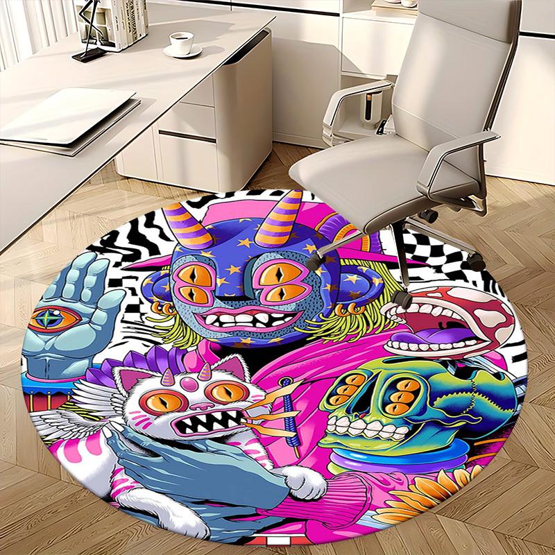 1pc Anime Cartoon Design Round Carpet  Office Chair Mat, AntiSlip Rug for Home Decor, Living Room, Bedroom