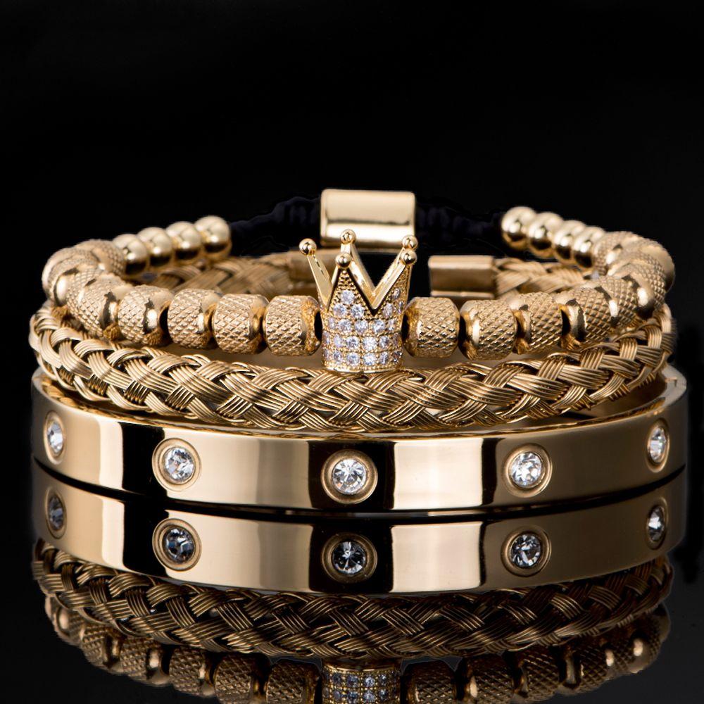 Micro-inlaid zircon crown bracelet set European and American trend diamond-inlaid titanium steel