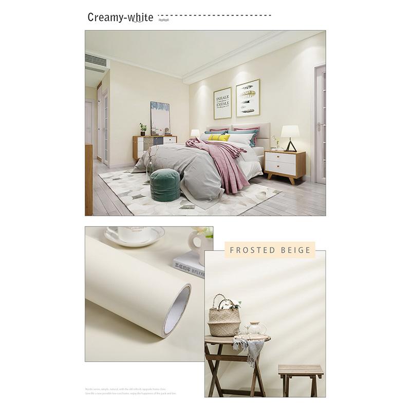 PVC Pure Color Matte Wallpaper Self-Adhesive Bedroom Waterproof Moistureproof Sticker Furniture Desktop Cabinet Renovation Film