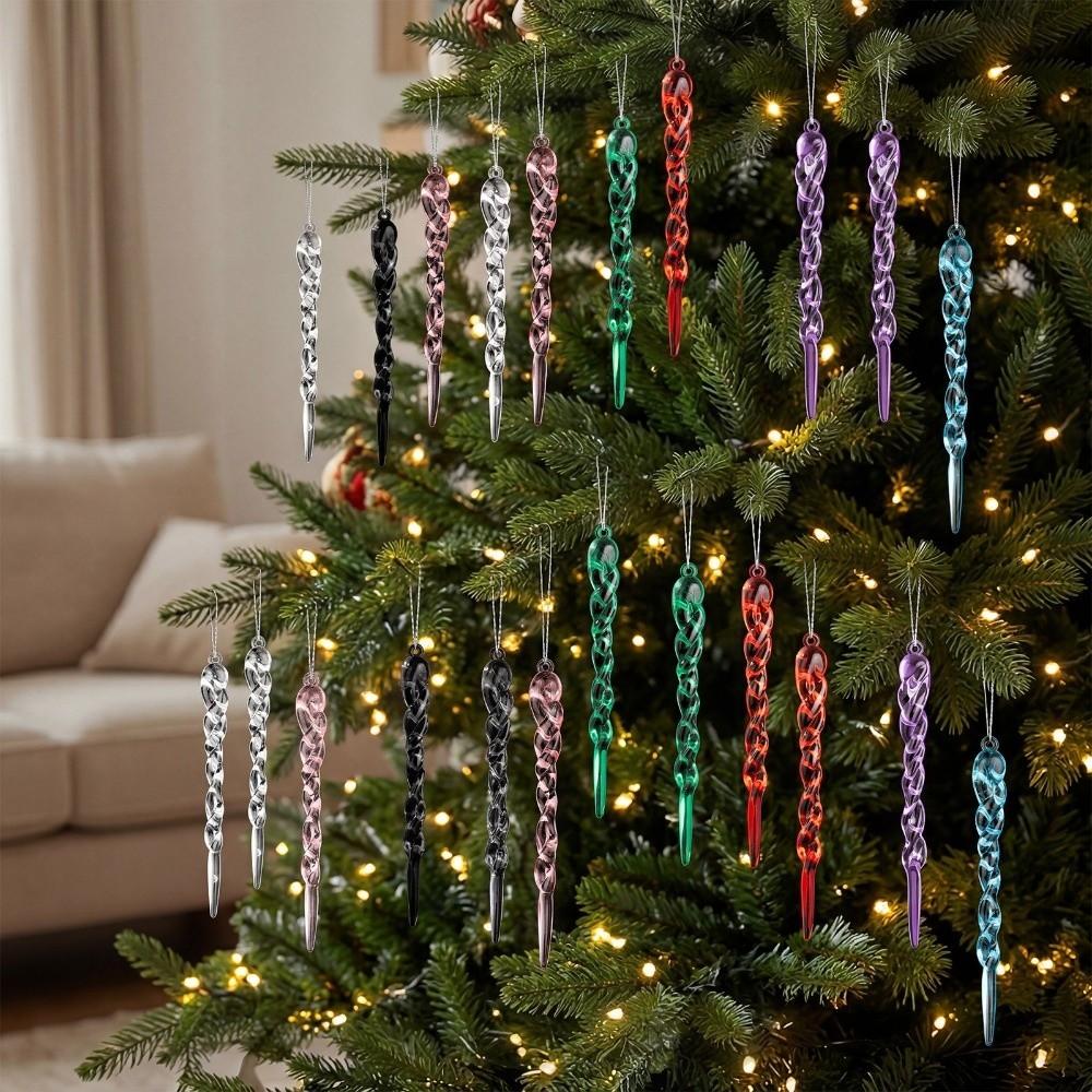 12Pcs Acrylic Christmas Tree Icicle Ornaments Shatterproof Simulated Icicle Twisted Icicle Tree Decor Shining Transparent