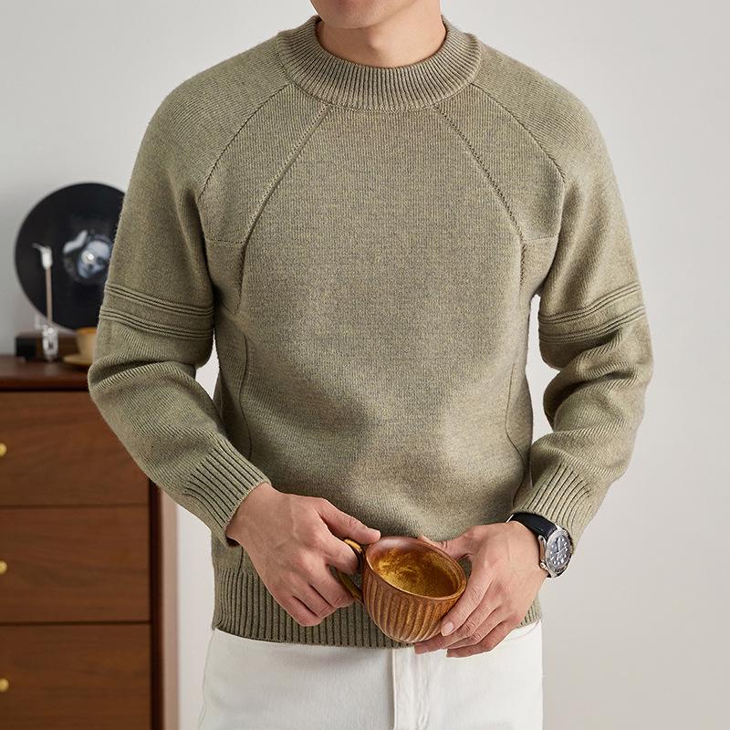 Men's 2025 Autumn/Winter Solid Color Jacquard Sweater, Stylish Half-High Collar Knitwear