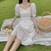 French Forest Style Square Neck White Dress - Waist-Cinching, Slimming, Gentle Summer Fairy Dress