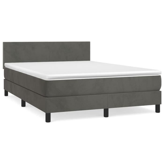 3141180 vidaXL Lit à sommier tapissier et matelas Gris foncé 140x190cm Velours