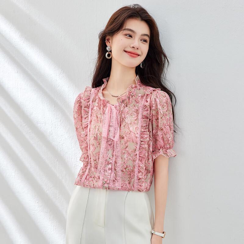 CARBAMMI Women s Floral Ruffle Chiffon Blouse XL