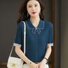 Summer Ice Silk Short Sleeved T-shirt Women's Thin POLO Collar Top New Fashionable Doll Collar Knitted Shirt