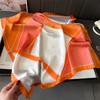 Color Block Printed Silk Scarf 90cm Twill Scarf Korean Version Of The All- Large Square Scarf Sunscreen Shawl Headscarf Women