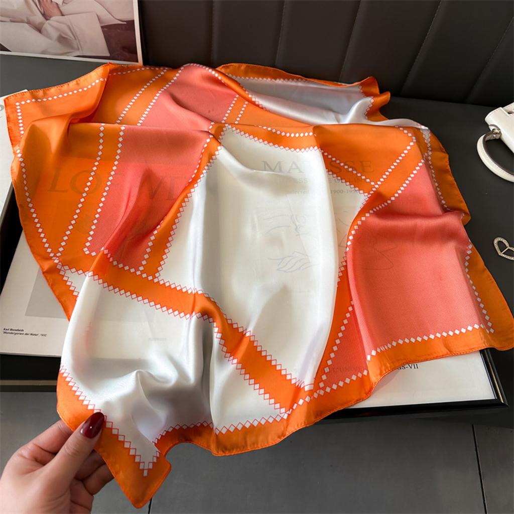 Color Block Printed Silk Scarf 90cm Twill Scarf Korean Version Of The All- Large Square Scarf Sunscreen Shawl Headscarf Women