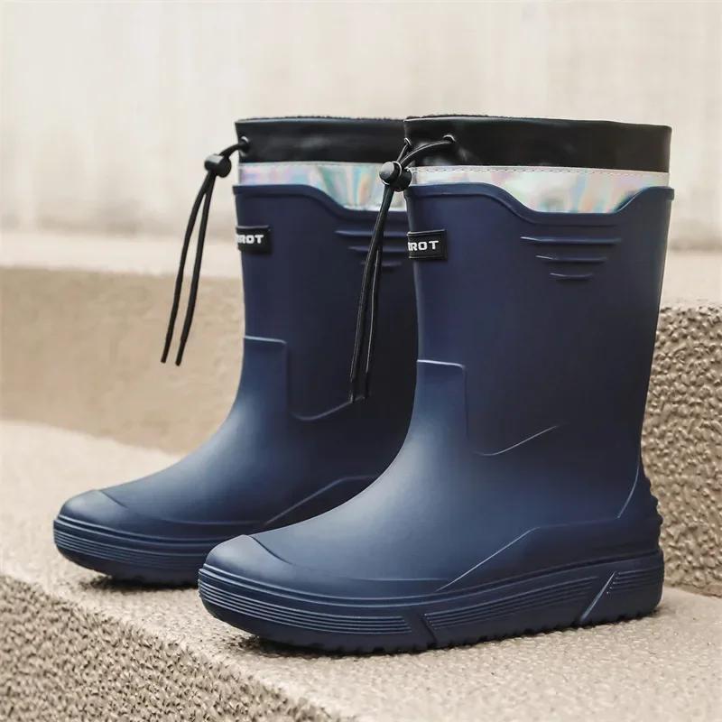 Cross-border Korean Mid-calf Rain Boots Men's Non-slip Wear-resistant Rain Shoes Waterproof Rubber Boots Couple Water Shoes 2024