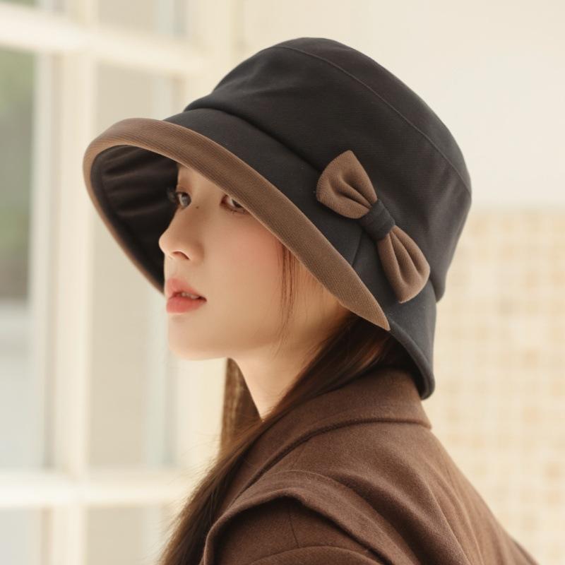 

Autumn and Winter New Basin Hat Bow Bucket Hat Bucket Hat Windproof Thick Warm Hat for Skiing, Running, Cycling one size чёрный