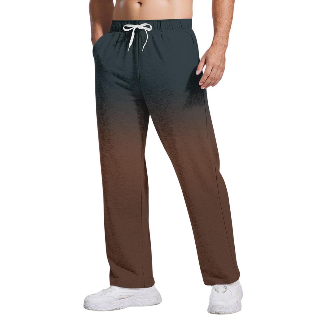 Herrbyxor med slips, gradientmönster och fickor | Lösa raka ben, resår i midjan med dragsko för vardags- och fritidskläder