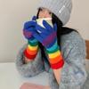 Fashionable Rainbow Open Finger Gloves Warm Windproof Knitted Mittens Thickened Touch Screen Gloves Girl