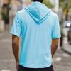 American Linen Men's Shirt, Fashionable and Casual Summer Breathable Thin Hooded Short-sleeved Cardigan Jacket