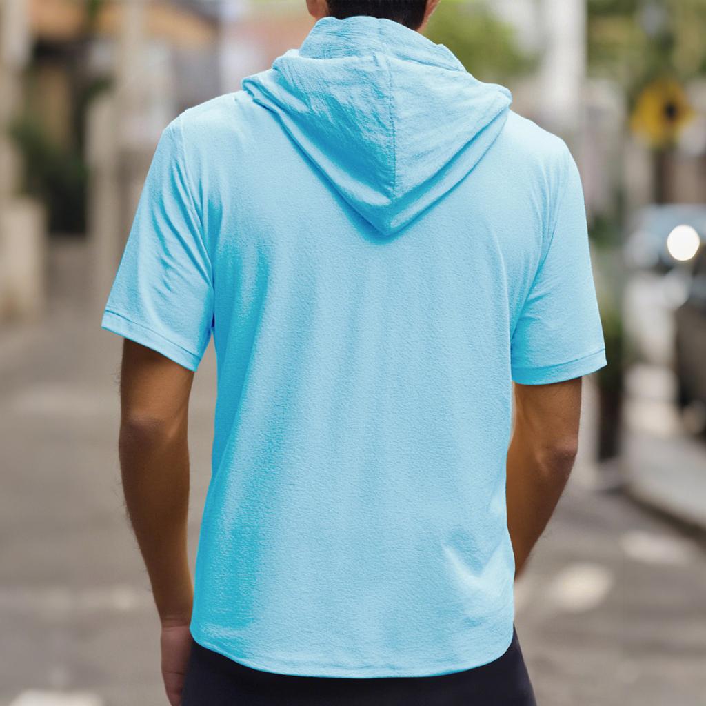 American Linen Men's Shirt, Fashionable and Casual Summer Breathable Thin Hooded Short-sleeved Cardigan Jacket