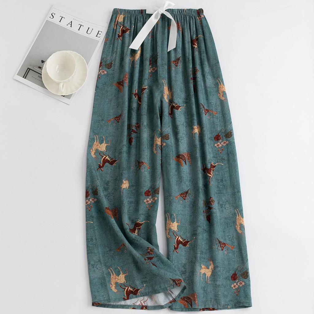 Women's Floral Cotton Silk Pajama Pants, Mosquito Repellent, Outdoor & Home Wear, Plus Size, Lightweight Summer Style.