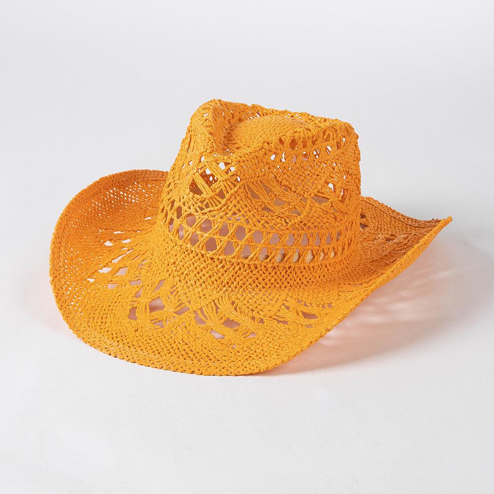 European and American spring and summer new fashion leisure hollow hand-woven papyrus wide-brimmed cowboy hat outdoor travel sunshade jazz hat