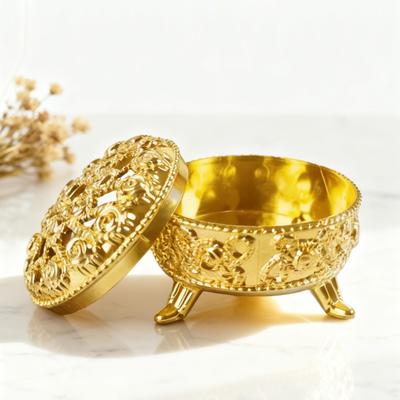 Metallic Golden Candy Dish Vintage Plastic Party Treats Dish Round Decorative Storage Box for Trinket Small Accessories Jewelry