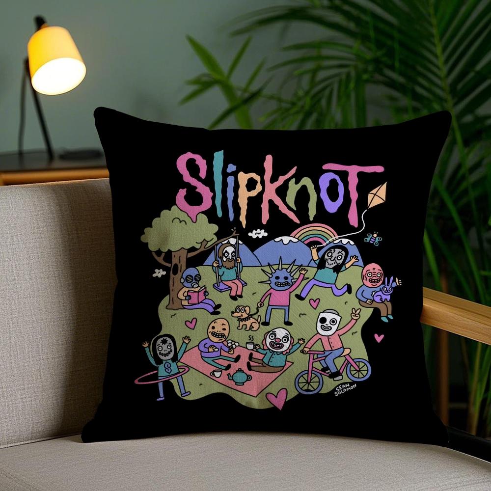 Band S-Slipknot Cushion Cover Plush Fabric Soft Double-Sided Printed Sofa Pillow Case Colorfast Home Decor Gift