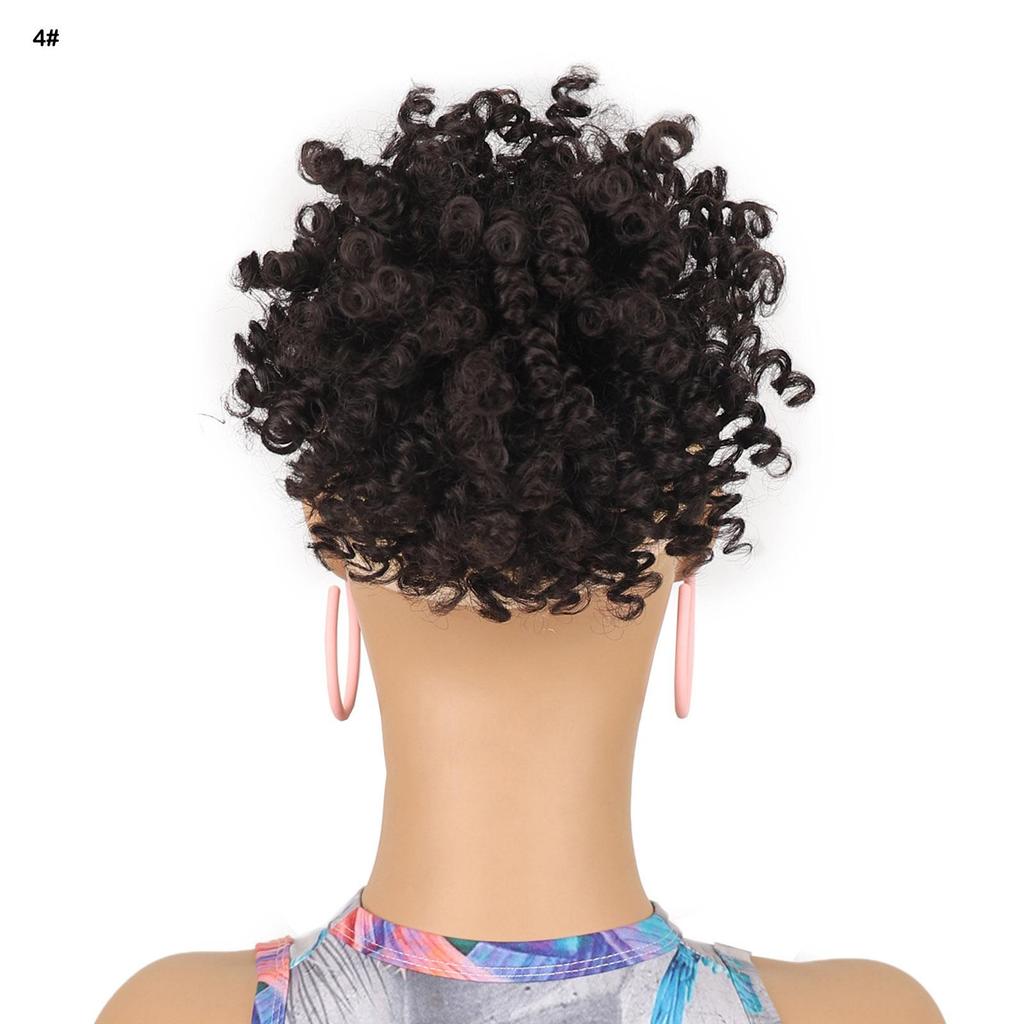 African Curly Hair Bun Donut Chignon Scrunchie Wrap Afro Puff Black Synthetic Hairpiece for Women Daily Use