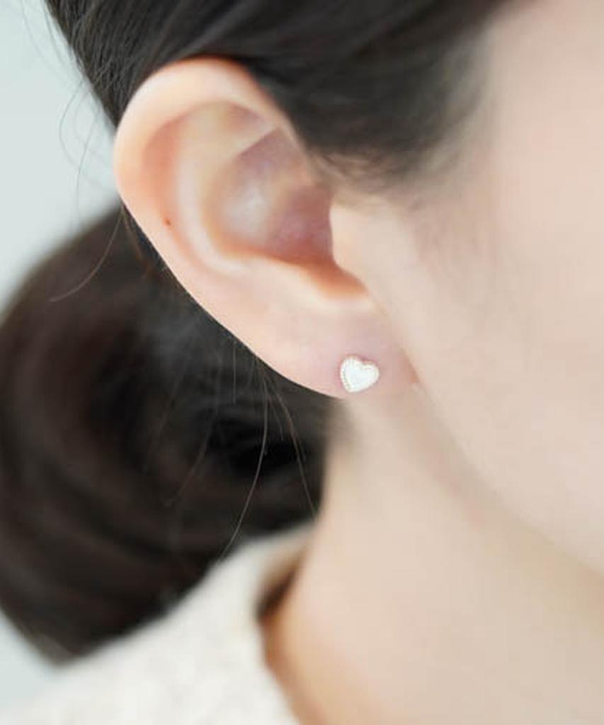 Alleun Silver 925 Heart Twist Mini White Earrings