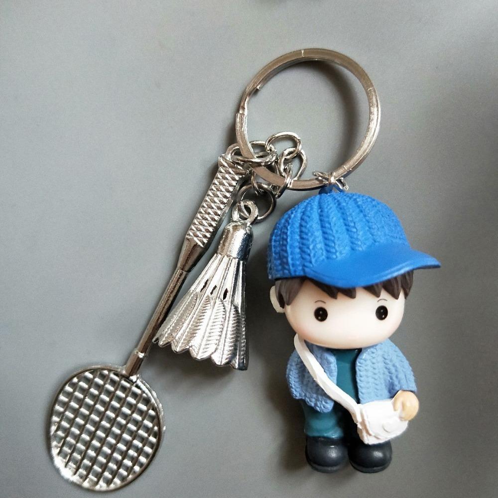 Badminton Badminton Boy Keychain PVC Badminton Racket Boy Pendant Badminton Keyring  Unisex