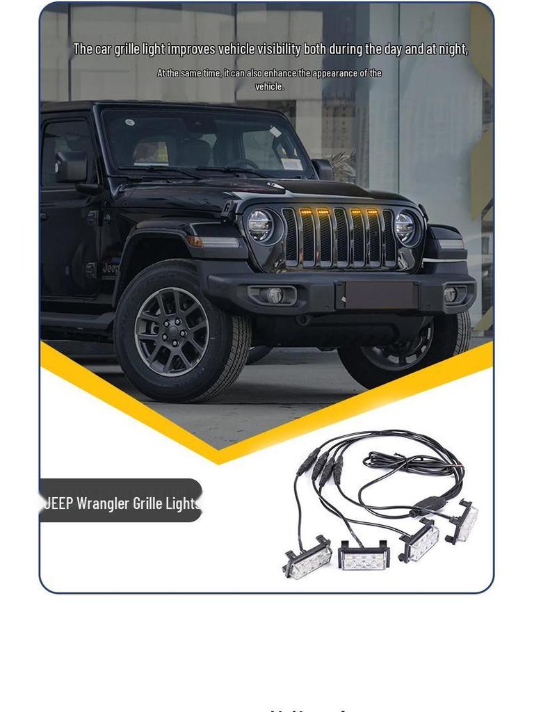 RGB Daytime Running Yellow Grille Light for Jeep Wrangler JL 2018-2023 (App-Compatible)